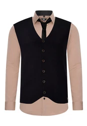 Rusty Neal Langarmhemd mit Weste und Krawatte Beige/Braun