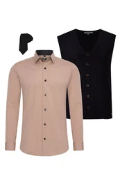 Rusty Neal Langarmhemd mit Weste und Krawatte Beige/Braun