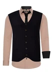 Rusty Neal Langarmhemd mit Weste und Krawatte Beige/Braun