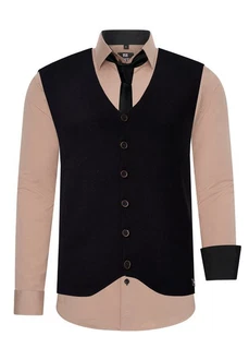Rusty Neal Langarmhemd mit Weste und Krawatte Beige/Braun