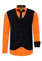 Rusty Neal Langarmhemd mit Weste und Krawatte Orange/Braun
