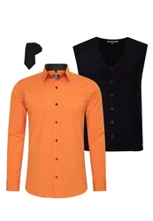 Rusty Neal Langarmhemd mit Weste und Krawatte Orange/Braun