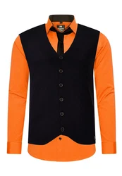Rusty Neal Langarmhemd mit Weste und Krawatte Orange/Braun