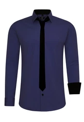 Rusty Neal Langarmhemd mit Krawatte Dunkelblau/Blau/Lila