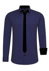 Rusty Neal Langarmhemd mit Krawatte Dunkelblau/Blau/Lila