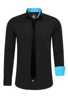 Rusty Neal Langarmhemd mit Krawatte Schwarz/Türkis/Blau Rusty Neal Langarmhemd mit Krawatte Schwarz/Türkis/Blau