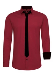 Rusty Neal Langarmhemd mit Krawatte Rot/Dunkelrot/Bordeaux