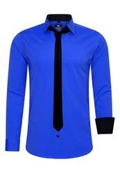 Rusty Neal Langarmhemd mit Krawatte Blau/Dunkelblau
