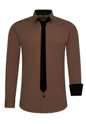Rusty Neal Langarmhemd mit Krawatte Braun/Dunkelbraun/Khaki