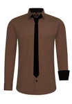 Rusty Neal Langarmhemd mit Krawatte Braun/Dunkelbraun/Khaki