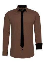 Rusty Neal Langarmhemd mit Krawatte Braun/Dunkelbraun/Khaki