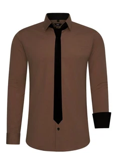 Rusty Neal Langarmhemd mit Krawatte Braun/Dunkelbraun/Khaki