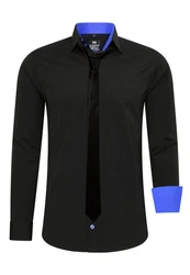 Rusty Neal Langarmhemd mit Krawatte Schwarz/Dunkelblau/Blau