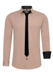 Rusty Neal Langarmhemd mit Krawatte Beige/Braun/Rosa