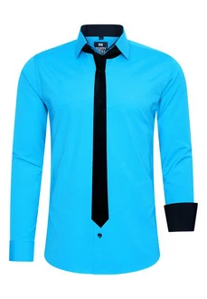 Rusty Neal Langarmhemd mit Krawatte Türkis/Blau/Hellblau
