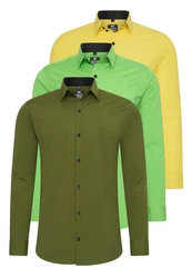 Rusty Neal Langarmhemd Slim-Fit Dunkelgrün/Grün