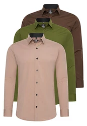 Rusty Neal Langarmhemd Slim-Fit Braun/Dunkelgrün/Khaki/Dunkelbraun