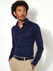 DESOTO Langarmhemd Jerseyhemd Slim Fit Dunkelblau