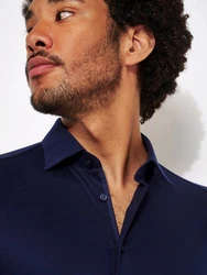 DESOTO Langarmhemd Jerseyhemd Slim Fit Dunkelblau
