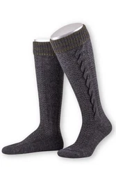 Lusana Trachtensocken Trachten Kniestrümpfe L8995R dunkelgrau/jägergrün (L8995R)