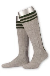 Lusana Trachtensocken Trachten Kniestrümpfe L18995 hellgrau/mittelbraun/natur (L18995)