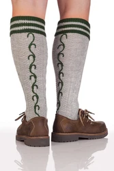 Lusana Trachtensocken Trachten Kniestrümpfe L18995 hellgrau/mittelbraun/natur (L18995)