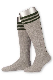 Lusana Trachtensocken Trachten Kniestrümpfe L18995 hellgrau/mittelbraun/natur (L18995)