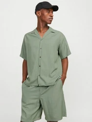 Jack & Jones Kurzarmhemd JPRCCAARON TENCEL RESORT SHIRT Grün/Dunkelgrün/Hellgrün/Khaki