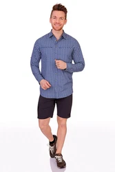 Tom Collins Outdoorjacke Wanderhemd - PALMIRO dunkelgrün/jeansblau