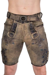 Trachtenlederhose Lederhose Herren kurz - BUCHNER - beige antik/blau