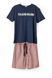 Schlafanzug Pyjama Herren - TRAUMMANN KURZ - marine/rot kariert