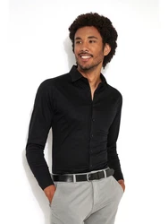 DESOTO Langarmhemd Jerseyhemd Slim Fit Schwarz