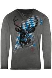 Hangowear Trachtenshirt Longsleeve Herren FERDI BAVARIA hellbraun/grau