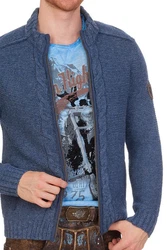 Spieth & Wensky Trachtenstrickjacke Herren MERZEN hellgrau/jeansblau