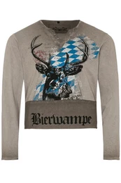 Trachtenshirt Longsleeve Herren - FERDI BAVARIA - hellbraun, grau