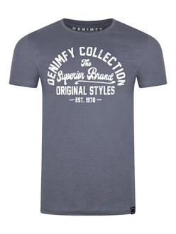 DENIMFY T-Shirt Herren Printshirt DFNuri Regular Fit Dunkelblau/Grau/Blau/Hellblau/Dunkelgrün