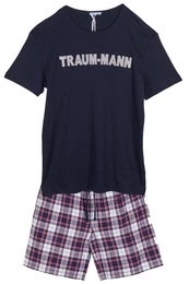Schlafanzug Pyjama Herren - TRAUMMANN KURZ - dunkelblau/karo
