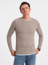 OMBRE Strickpullover Herrenpullover Rundhalsausschnitt Khaki/Beige/Braun/Grau