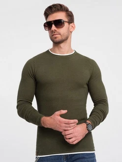 OMBRE Strickpullover Herrenpullover Rundhalsausschnitt Dunkelgrün/Khaki