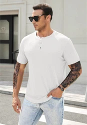 JMIERR T-Shirt Henley Shirt Kurzarm Muscle Slim Fit Basic Sommer Braun/Schwarz/Weiß/Khaki/Creme/Beige