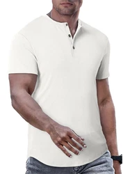 JMIERR T-Shirt Henley Shirt Kurzarm Muscle Slim Fit Basic Sommer Braun/Schwarz/Weiß/Khaki/Creme/Beige