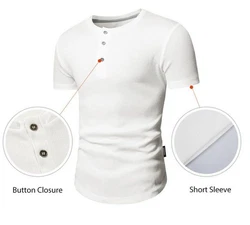 JMIERR T-Shirt Henley Shirt Kurzarm Muscle Slim Fit Basic Sommer Braun/Schwarz/Weiß/Khaki/Creme/Beige