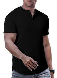 JMIERR T-Shirt Henley Shirt Kurzarm Muscle Slim Fit Basic Sommer 