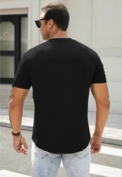 JMIERR T-Shirt Henley Shirt Kurzarm Muscle Slim Fit Basic Sommer 