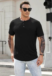 JMIERR T-Shirt Henley Shirt Kurzarm Muscle Slim Fit Basic Sommer 