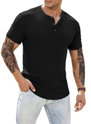 JMIERR T-Shirt Henley Shirt Kurzarm Muscle Slim Fit Basic Sommer 