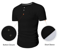 JMIERR T-Shirt Henley Shirt Kurzarm Muscle Slim Fit Basic Sommer 