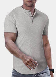 JMIERR T-Shirt Henley Shirt Kurzarm Muscle Slim Fit Basic Sommer Grau/Hellgrau