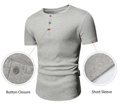 JMIERR T-Shirt Henley Shirt Kurzarm Muscle Slim Fit Basic Sommer Grau/Hellgrau