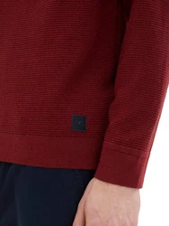 TOM TAILOR Strickpullover mit Logo-Badge Dunkelrot/Rot/Bordeaux